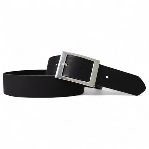 FRONHOFER Ledergürtel Rindsleder 3,8 cm breit 2-3 mm dünn mit silberner Dornschließe 7 x 5 cm wechselbare Schnalle Größen 85-125 cm für Damen und Herren Jeans und Taille