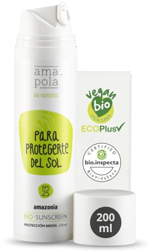 Protector Solar Ecológico Amapola Bio Cosmetics Crema Solar Corporal SPF 25 – Mineral, Biodegradable, Sin Fragancia, para Piel Sensible, 100% Natural, 200ml