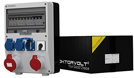 Doktorvolt Stromverteiler Baustromverteiler Wandverteiler Verteilerkasten Steckdosenverteiler TD-S/FI 32A 16A 3x230V Mit Nockenschalter 0-1 2404