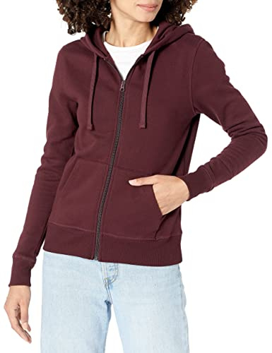 Amazon Essentials Women's Fleecehoodie i fransk frotté med full dragkedja (Finns i plusstorlek), Vinröd, S