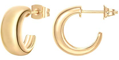 PAVOI 14K Yellow Gold Plated 925 Sterling Silver Posts Thick Dome Huggie Earrings for Women | Small Wide Round Hoop Earrings