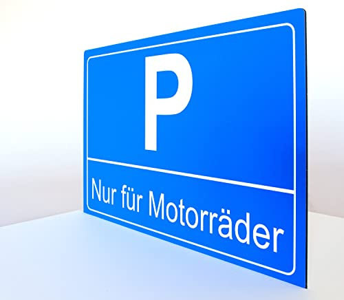 Parkplatz Schild blau - Nur für Motorräder - Querformat - 4 mm Alu Verbundplatte (30 x 20 cm)