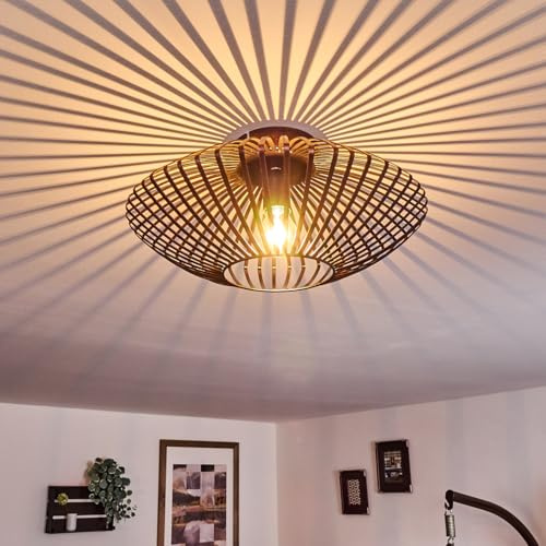 HOFSTEIN Deckenleuchte Wemude, Deckenlampe aus Metall, Lampe für Wohnzimmer, Schlafzimmer, Schwarz/Kupfer, 1-flammig, E27-Fassung, Lichteffekt durch Gitter-Optik, Modern, Retro, Durchmesser 40 cm