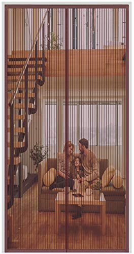 Magnet Fliegengitter Tür, 120x200cm (47.24x78.74in) Insektenschutz Automatisches Schließen Magnetvorhang,Kinderleichte Klebemontage Ohne Bohren,für Balkontür Terrassentür und Wohnzimmer-Braun