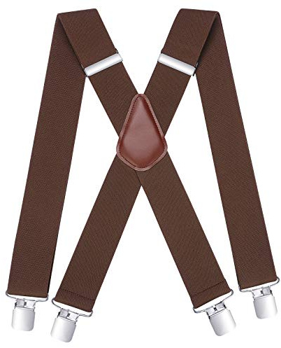HISDERN Bretelle Uomo Moderne Marrone con 4 Clip in Metallo Molto Resistenti Taglia Unica per Uomo e Donna Bratelle Regolabili ed Rlastiche X Style