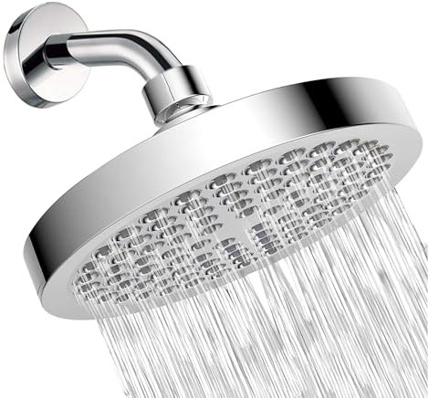 XLENTGEN Tête de Douche Ronde de 6 Pouces, Pommeau de Douche Haute Pression avec Buse en Silicone Anti-calcaire, Pomme de Douche Pluie Ajustable à 360°, Chrome