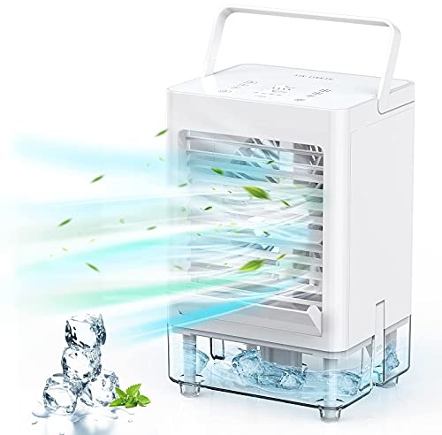KIMILAR Aire Acondicionado Portátil, Mini Enfriador De Aire MóViles Personal,Ventilador Purificador Humidificador 4en1, 3 Velocidades De Viento Y 3 Niveles Humedad Temporizador, Air Cooler, Blanco