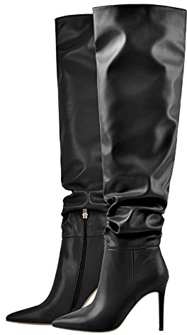 Only maker Damen Langschaft Stiefel mit Pfennigasbatz Kniehohe Stiefel Herbst-Winterstiefel