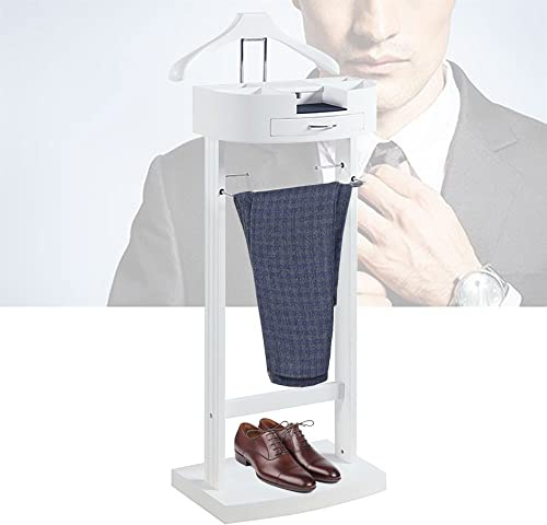 LOHOX Herrendiener Stummer Diener Garderobe Kleiderständer mit Schublade und Starkem Chassis Damendiener Garderobenständer Kleiderstange mit Hosenbügel Birke - Weiß, Walnuss