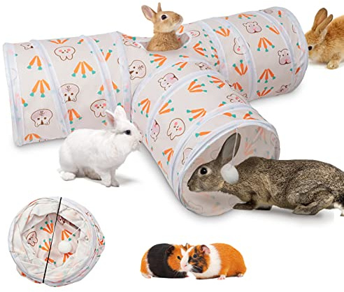BWOGUE Bunny Tunnels & Tubes Collapsible 3 Way Bunnys Hideout Small Animal Activity Tunnel Toys for Dwarf Rabbits Guinea Pigs Kitty