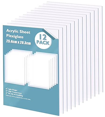 KAHEIGN 12 Pezzi Fogli Acrilici Trasparenti, 25cm x 20cm Lastre di Plastica in Plexiglass Tavola Acrilica con Pellicola Protettiva per Progetti di Visualizzazione, Cornice, Pittura Calligrafica