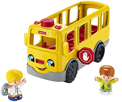 Fisher-Price HJN36 - Little People Schulbus – mehrsprachige Version, Spielzeug zum Anschieben mit Musik für Kleinkinder und Vorschulkinder ab 1 Jahr