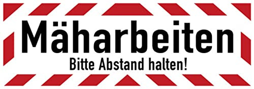 Aufkleber Warn Hinweis Mäharbeiten Bitte Abstand halten! Warnung Schild Folie selbstklebend | Größen wählbar Made in Germany, Größe: 22,5x7,5 cm