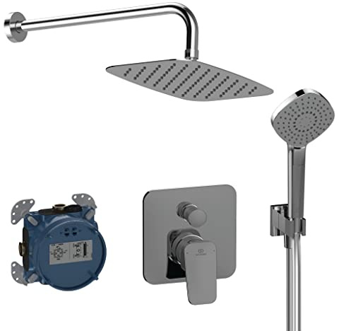 Ideal Standard BD195AA Ceraplan Armaturen-Paket Komplett-Set Duschset, Duscharmatur Kopfbrause Duschkopf Handbrause Duschbrause, Wassersparend, Chrom