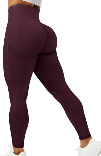 ZAAYO Damen Sport Gym Leggings Scrunch Butt Lifting Push Up Seamless Yoga Pants Fitness Workout Leggings Berry XS