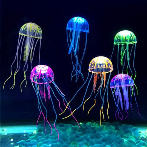 Aquarium Dekoration, Leuchtende Quallen, Künstliche Quallen, Aquarium Deko, 6PCS Glühende Aqua Ornaments, Glühende Jellyfish Ornament Dekoration für Aquarium Fisch Becken,Fisch Tank Glühende Ornament