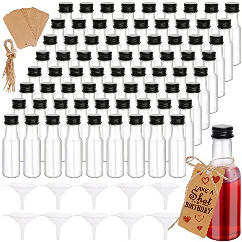 Aweyka 72 Pack Mini Liquor Bottles with Black Cap, 30ml/1oz, 72 Tag and Ropes, Miniature Bottles for Weddings, Party Favors