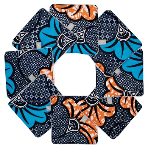 SEVIRA KIDS | Lingettes lavables 8 pièces, Wax Fleurs de mariage - 10x10 cm Bleu - Made in France