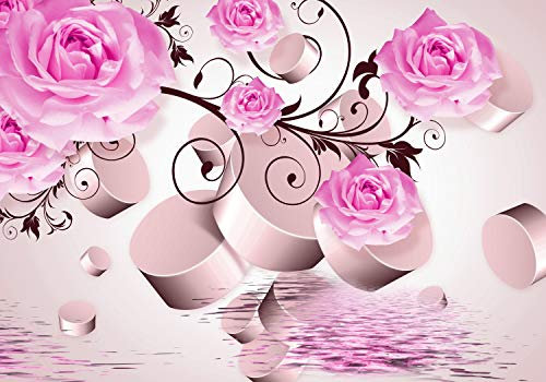 wandmotiv24 Fototapete Rosa Rosen Zylinder Wasser Dekor Zweig, 400 x 280 cm - selbstklebende Strukturtapete, Wanddeko, Wandbild, Wandtapete, M4425