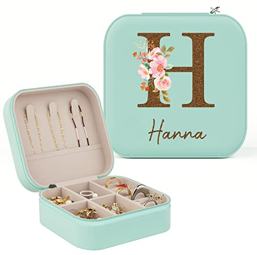 iDIY Personalisiert Schmuckkästchen mädchen Reise kleine - organize Schmuckbox mit Name und Buchstaben für Ohrringe Halskette Ringe Geburtstagsgeschenke für Frauen Mädchen
