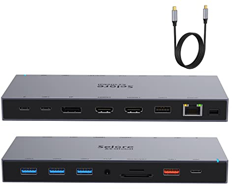 Docking Station USB C Dock, 15 in 1 Laptop Dockingstation, con cable de 1 m con Dual 4K HDMI Displayport, 4K DP, 100W PD, RJ45 Ethernet, 10Gbps Data, USB 3.1/3.0/2.0, SD/TF, audio y micrófono de 3,5
