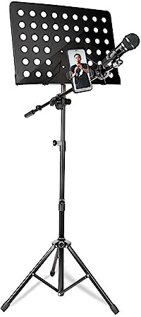 Buhelyc Klappbarer Notenhalter, Multifunktionale Dj-Racks mit Abnehmbarem MikrofonstäNder, Stabil, Faltbar und Tragbar, HöHenverstellbar, Metall, für Laptop-Projektor-BüCherstäNder
