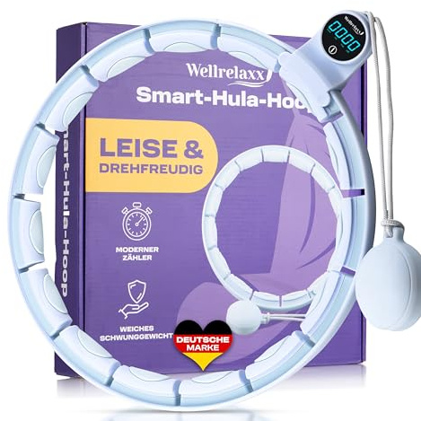 Wellrelaxx Smart Hula Hoop vincitore del test silenzioso e girevole con contatore, hula hoop con sfera di peso, pneumatici Hullahub, per allenamento con divertimento, circonferenza 70-110 cm