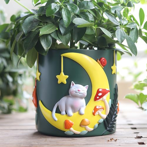 GUGUGO Pots de Fleurs colorés en Forme de Chat Lune, Mignons et Uniques avec Drainage, Petits Champignons Arc-en-Ciel pour Plantes d'intérieur, décoration d'intérieur éclectique Amusante (B, 12,7 cm)