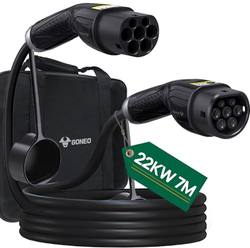 GONEO Câble de Recharge Type 2 22KW 7M 32A Voiture Électrique Triphasé Type 2 à Type 2 EV/PHEV Câble avec Sac de Transport Compatible 3/S/X/Y/e-208/ID.5/E-Tron/IONIQ 5/ Zoe/e-Golf