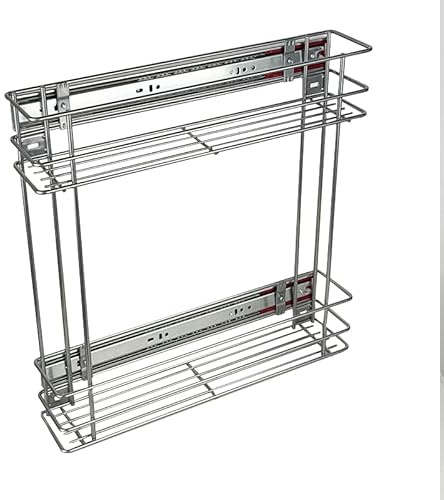 STOLMET Schrankauszug Schrankkorb mit Vollauszug Ausziehbare Küchenschublade mit Soft Close System Korbauszug Küchenschrank Schrank mit Außenbreite 15 cm 2 Ablagen 470x480x110mm Silber
