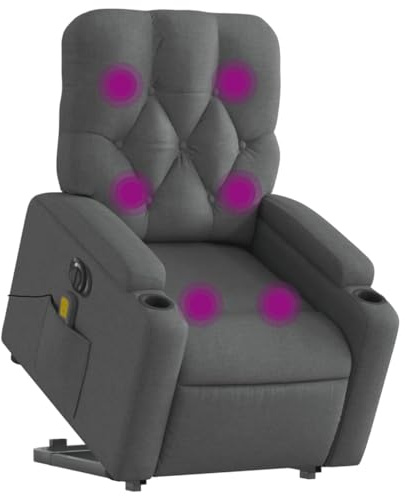 vidaXL Massagesessel, Sessel mit Aufstehhilfe Elektrisch, Relaxsessel mit Liegefunktion Vibrationsfunktion, Fernsehsessel Liegesessel Aufstehsessel, Dunkelgrau Stoff