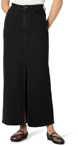 The Drop Damen Rylie Maxi Jeansrock mit Schlitz vorne, Schwarz, 3XL Große Größen