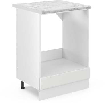 Vicco Herdumbauschrank R-Line, Weiß Landhaus, 60 cm | MDF-Front · AP Marmor inkl. · Höhenverstellbare Füße · Metallgriffe · Einfache Integration ✓