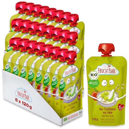 FruchtBar-Bio Quetschie Haferbrei Apfel, Birne, Traube; Fruchtpüree im Quetschbeutel 24x120g