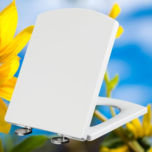 Klodeckel mit Absenkautomatik Softclose Wc Sitz Eckig Familien Klobrille Quick Release Easy-Clean-Funktion Klodeckel Abnehmbar Wc Deckel Duroplast,white-34.5 * 43cm