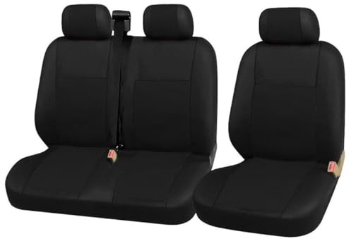 Housses de Siège pour Les Utilitaires Couvre-Sièges Avant 2 + 1 en Tissu Rembourré Noir pour Fourgon Camionnette Minibus Compatible avec Renault Trafic Master, VW, Mercedes, Peugeot, Ford