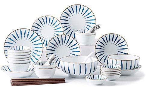 CCKUHN Dinner-Kombi-Set 42-teilig Porzellan Tafelservice mit Speiseteller, Suppenteller, Fischteller, Müslischale, Suppentasse, Untertassen, Löffel, Service für 10
