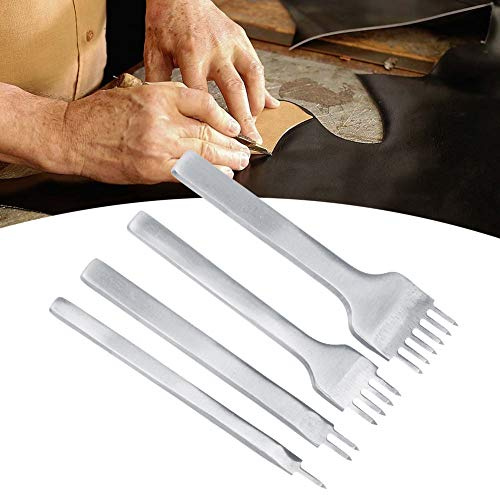 Punzón de Costura de Cuero, Herramienta de Perforación de Cuero Juego de Punzones de Cuero 3 Mm 1/2/4/6 Puntas Juego de Cincel de Costura de Cordones de Bricolaje 4 Piezas