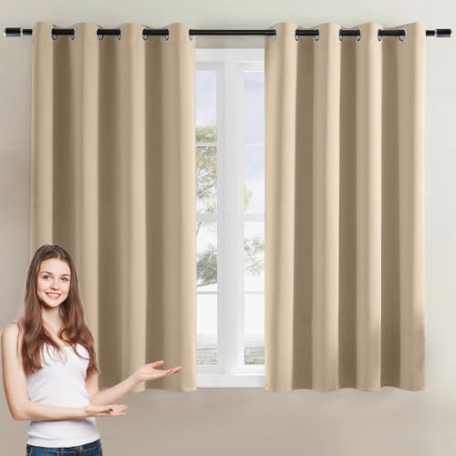 WUXXIANG Rideau Occultant Décoration de Fenêtre 136 x 210 cm Isolant Phonique et Thermique, Rideaux Occultant Court Isolant Thermique, avec Cravates, pour Chambre Fenêtre, Jaune Sable