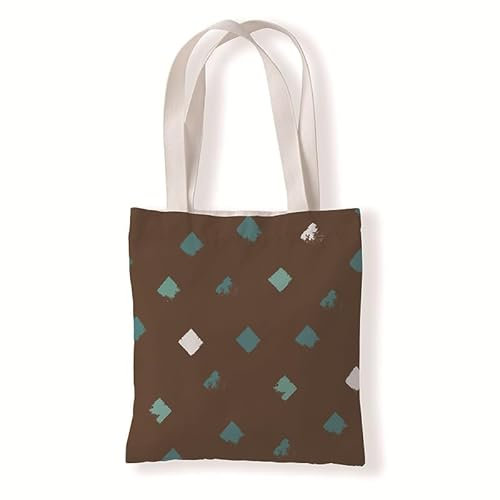Jutebeutel Braun Grün Geometrie Stoffbeutel Canvas Wiederverwendbare Beuteltasche Damen Kinder Büchertasche Einkaufsbeutel mit Henkeln Stofftasche Waschbar Tote Bag 33x37 cm