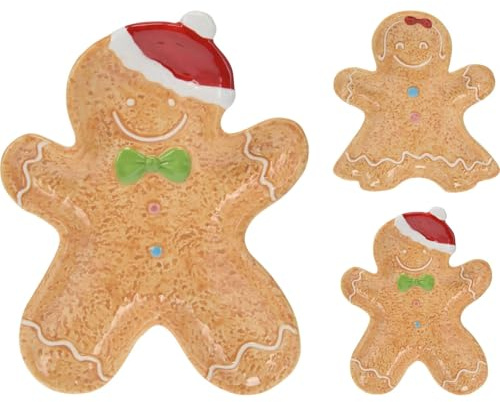 Carousel Home Medium Ceramic Gingerbread Cookie Shaped Christmas Snack Bowl | Festive Serving Dish | Christmas Tableware Xmas Snack Plate -24cm ~ Design Varies One Supplied