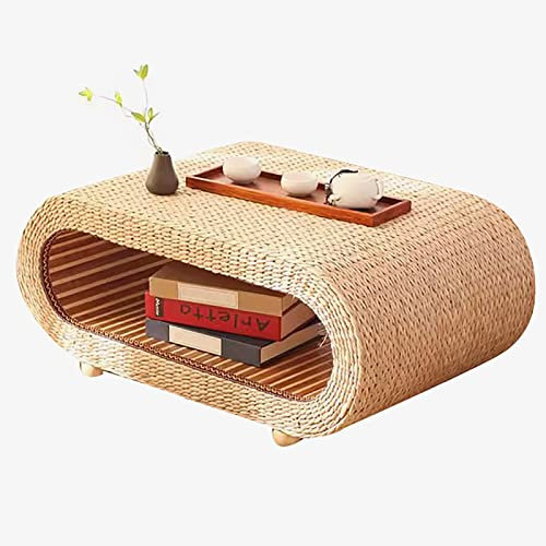 SHENJIA Mesa de Centro Tejida de ratán japonés, Mesa de té rústica de Estilo rústico para Sala de Estar, Mesa Baja Rectangular de Tatami de Algas Marinas, Mesa de Centro de Mimbre