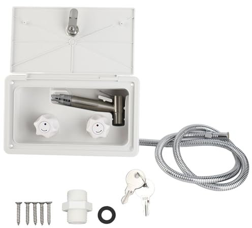 Brilluxa Kit Box Doccia Esterno, Set Doccia per rimorchio Esterno con Tubi in Metallo, per, Barche, Cara, Yacht (Bianco con Tubi in Metallo)