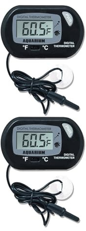 2-Pack Digital Aquarium Thermometers with Probe & Suction Cup - Large LCD Display for Fish Tanks, Marine Aquariums, and Reptile Habitats
