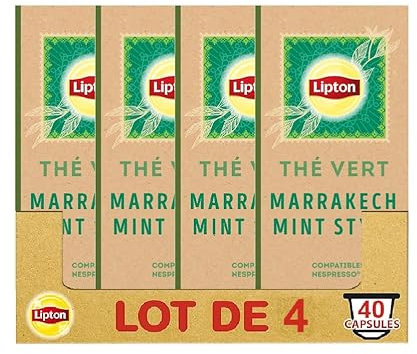 Lipton Thé Vert Marrakech Mint, 40 Capsules Compatibles Nespresso, Antioxydant et Parfumé, Menthe Fraîche et Délicate, Label Rainforest Alliance