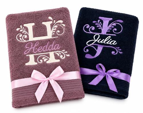 Handtuch Monogramm mit Namen Verzierung bestickt Initiale Geschenk Geburtstag personalisiert Muttertag Valentinstag Personalisierung Bestickung Großbuchstabe Mutter Oma Mama Freundin Sie Frau Badetuch