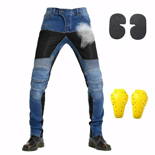 GEBIN Atmungsaktive Motorradhose mit Protektoren - Komfortable und sichere Motorrad Jeans für Herren (Blau a, XL)