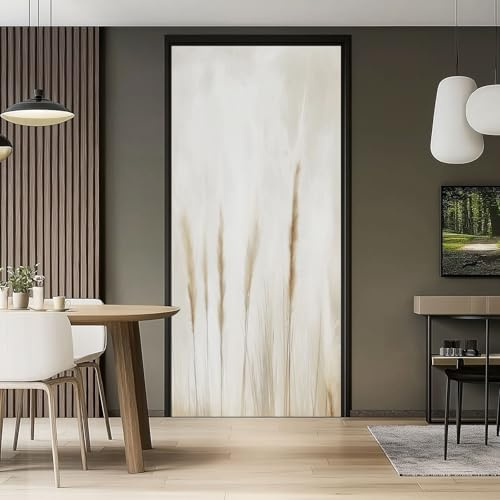 3D Türaufkleber 90 x 200 cm Pflanzen Textur Pampasgras Selbstklebend Wasserdicht Abnehmbar Türfolie Türposter Fototapete PVC Hellbraunes für Wohnzimmer Schlafzimmer Küche Bad Dekoration