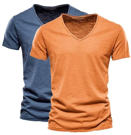 Cool Stuff Under 10 Pounds Pack of 2 Premium V Neck Cotton T-Shirts for Men UK Plus Size Solid Color Casual Breathable Wicking Short Sleeve Tee Shirt Fashion Men Clothes Sale of Clearance
