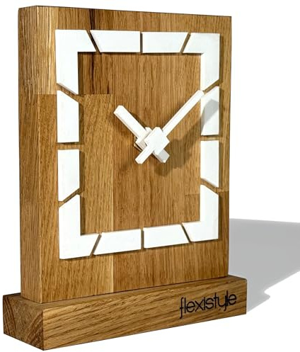 FLEXISTYLE Modern standuhr tischuhr klein aus Holz Eiche Wohnzimmer Badezimmer Uhr Holz tischuhren holzuhr Tisch Uhr tischuhr modern standuhr Clock (Style 8)